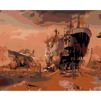 zuty Malování podle čísel Rozestavěné lodě 100 x 80 cm vypnuté plátno na rám