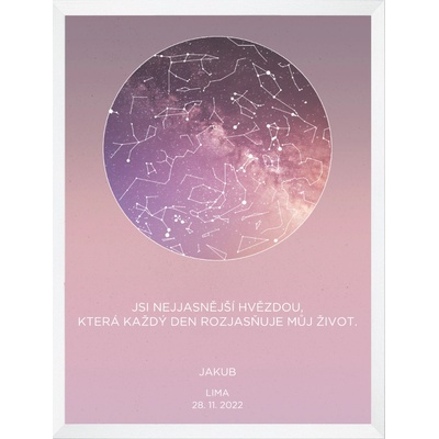 Plakát s hvězdnou oblohou - růžový Rozměr plakátu: A4 (21 x 29,7 cm), Rámeček: Bez rámečku, Počet osob, Text: 1 osoba zobrazený text