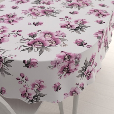 Biante bavlna oválny obrus Sandra SA-623 Lila orchidey na bielom 60x100 cm