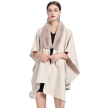 Image 1 of Дамска пелерина в светлобежово с пухкава яка