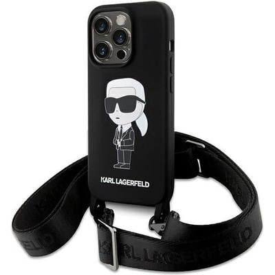 KARL LAGERFELD Кейс Karl Lagerfeld KLHCP15XSCBSKNK за iPhone 15 Pro Max 6.7", твърд, черен / черен, Crossbody Silicone Ikonik (3666339167462)
