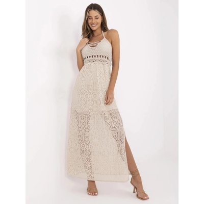 Taliansko móda Boho čipkované maxi šaty Selena Beige