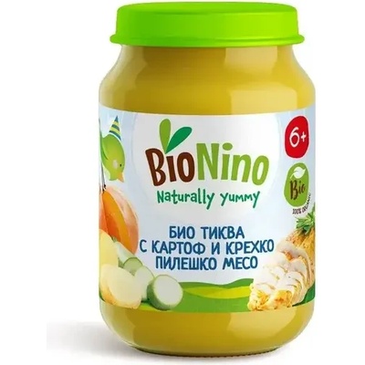 BioNino Био Пюре с Тиква, Картоф, Тиквички и Пилешко Месо, 6+М 190гр (4212)