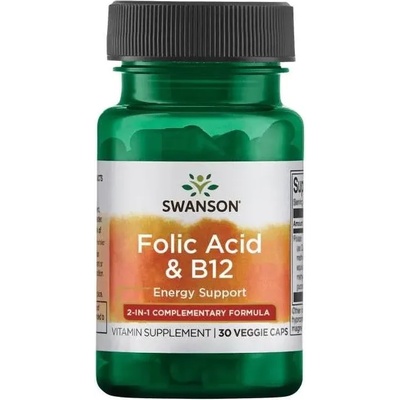 Swanson Folic Acid & B12, 30 растителни капсули, Swanson