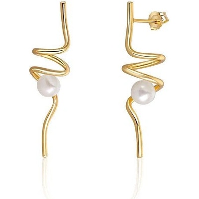 JwL Luxury Pearls dlhé pozlátené strieborné náušnice s perlou JL0621