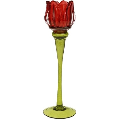 Werner Voss Sklenený svietnik Tulipán 26 cm červená