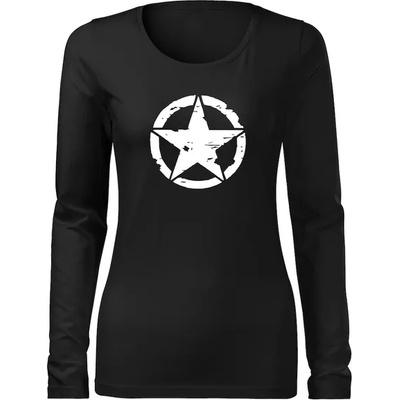 DRAGOWA Slim дамска тениска с дълъг ръкав, Звезда, черна, 160г/м2 (6060)