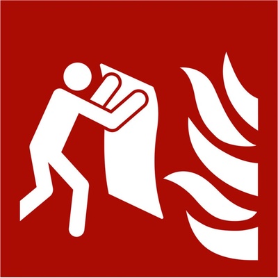 Značka Požiarna prikrývka, ISO 7010, fólia, luminiscenčná, 150 x 150 mm, 10 ks