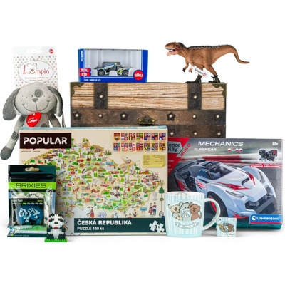 Truhla plná hraček Oskar dětské hračky pro kluky velká sada mix 7ks