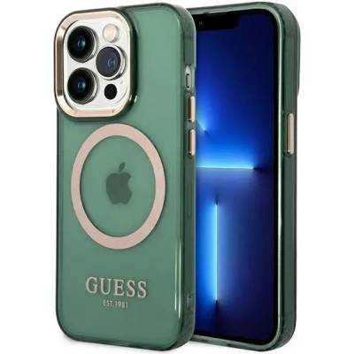 GUESS Кейс Guess GUHMP14XHTCMA за iPhone 14 Pro Max 6.7", зелен / каки, твърд, Gold Outline Translucent MagSafe (GUE002917-0)