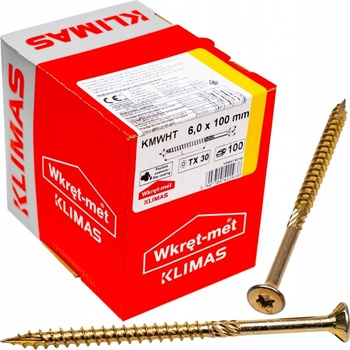 Klimas Wkret-Met TX 6x100mm - 100 ks - Skrutky / Vruty do dreva so zapustenou hlavou, WKCS