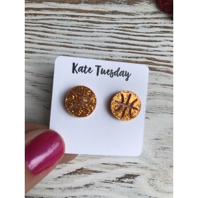 Olive Felix Oranžové trblietavé akrylové náušnice s baseballovým vzorom FE50070319366487HI