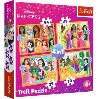 Trefl Детски пъзел Trefl 4 в 1 - Приказни истории с Дисни принцесите (34651)