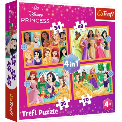 Trefl Детски пъзел Trefl 4 в 1 - Приказни истории с Дисни принцесите (34651)