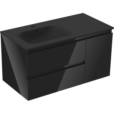 Orio шкаф за баня 90 см с мивка Vela лява, 2S, 1D, черен гланц/черен мат (91A13-09047-3-BBFFF70-W23L71)