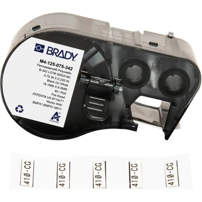 Brady M4-125-075-342 / 170721, 19.05 mm x 5.97 mm, Polyolefin, čierna tlač / biely podklad