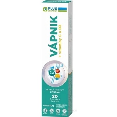 Plus Lékárna Vápník + vitamíny C a D3 šumivé s příchutí citronu 20 tablet