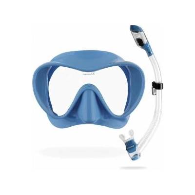 CRESSI Cressi Frameless Diving Mask F1 - Fog-free Glass Lens, Diving Goggles - Ergonomic Silicone Rim, Snorkel Mask - Dry Snorkel & Snorkel Set - Blue Metal - Combo Set - YDS280021