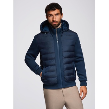 Ombre Clothing Прошивано яке бомбер с качулка и плетени ръкави - тъмно синьо V2 OM-JALP-0298 Ombre Clothing Ombre Clothing | Sin | МЪЖЕ | M