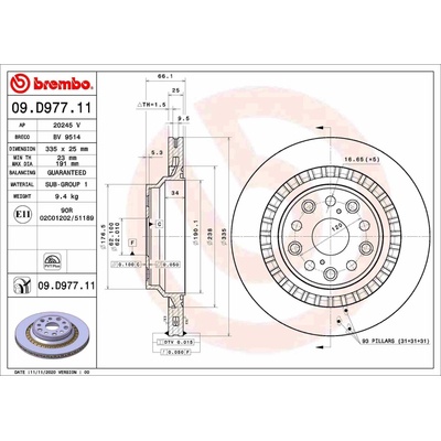 BREMBO brzdový kotúč 09.D977.11, súprava 2 ks