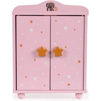Image 1 of Moni Toys Дървен гардероб за кукли с 3 закачалки розов