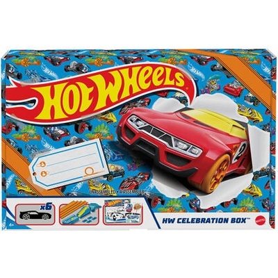 Hot Wheels Celebration Box dárkový set dráha s 6 autíčky