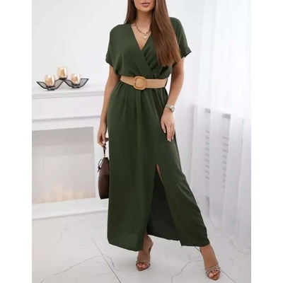 Kesi dámské šaty s páskem 6012F-13 khaki