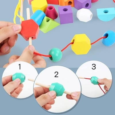 Goujfol Dřevěné hračky pro děti, Montessori hračka 2 v 1 na stohování a navlékání, vzdělávací geometrické – Hledejceny.cz