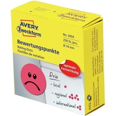 Avery Zweckform 3859 Kulaté etikety - negativní smajlík 19 mm 250 ks červené