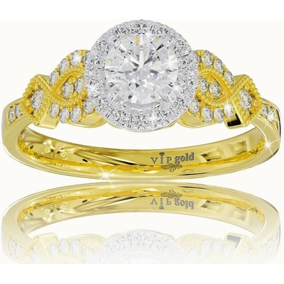 VIPgold Zlatý prsteň s bielymi zafírmi v žltom zlate R329 10588 S