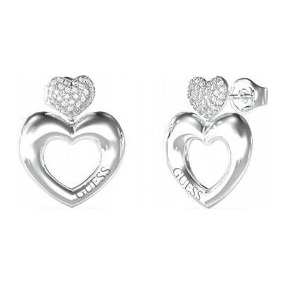 Guess CRAZY IN LOVE strieborné náušnice srdiečka JUBE05209JW