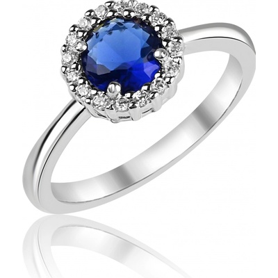 Meucci Stříbrný prsten s modrým kulatým zirkonem SS387R