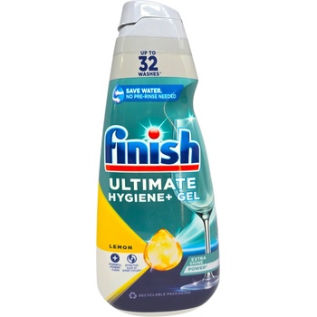 Finish ULTIMATE HYGIENE+, Гел за съдомиялна - Lemon, до 32 измивания, 650мл