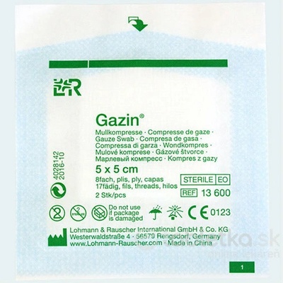 Gazin kompresy gázove sterilné 5 x 5 cm 2 ks