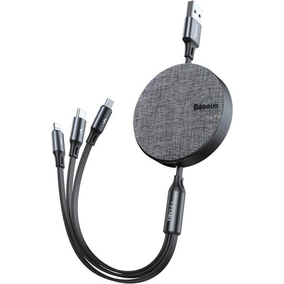 Baseus Универсален USB кабел с Lightning, microUSB и USB-C конектори (120 см) - Baseus Fabric 3-in-1 Flexible Cable USB (CAMLT-BYG1) (сив) (CAMLT-BYG1)