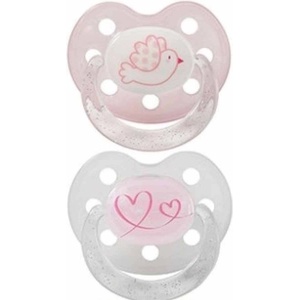 Baby-Nova Силиконови залъгалки с ринг Baby Nova - размер 1, птиче и сърце, 2 броя, розови (28220) - ozone