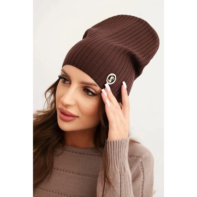 Fashionweek Dámská čepice s proužky a ozdobným knoflíkem CZ1 Hnědý