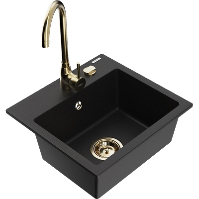 Mexen Milo гранитна мивка с 1 отделение с кухненски смесител Telma, черен - 6505-77-670200-50 (6505-77-670200-50)
