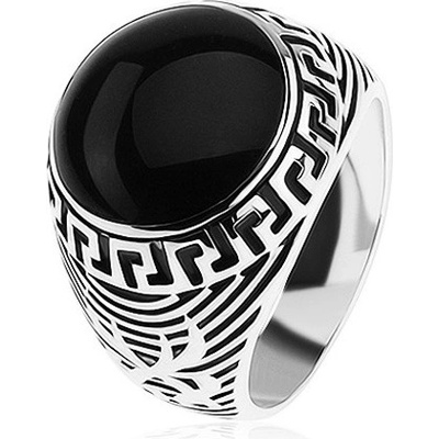 Šperky eshop prsten ze stříbra 925 černý glazovaný kruh ornament řeckého klíče SP40.24