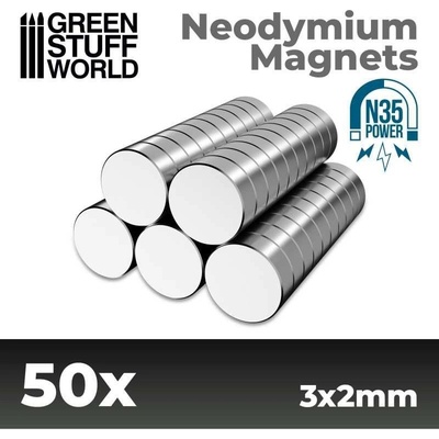 Green Stuff World Neodymium Magnets 3x2mm 50 units N35 / Neodymové magnety 3x2mm 50 ks