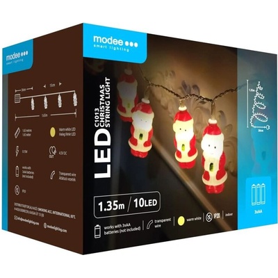 Modee Lighting LED vianočná reťaz 10 LED 1,35m 3xAA teplá biela mikuláš