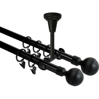 OK-GarnýžeCZ Garnýž kovová dvouřadá 19mm Gabi double černá 110 cm do stropu / kroužky s žabkou