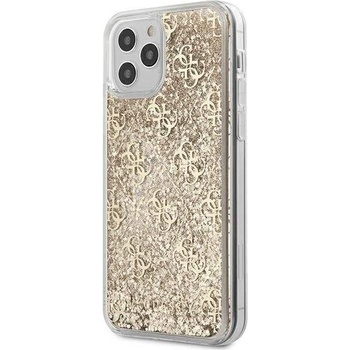 GUESS Liquid Glitter Case - дизайнерски кейс с висока защита за iPhone 12, iPhone 12 Pro (златист)