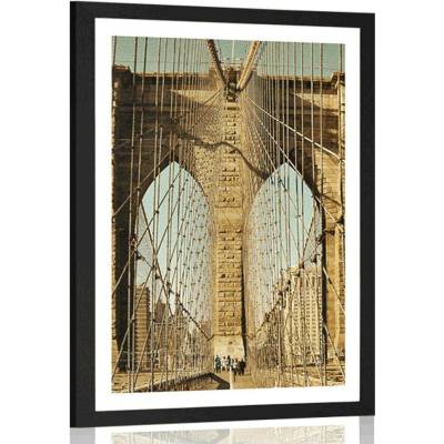 Plakát s paspartou most Manhattan v New Yorku - 40x60 silver