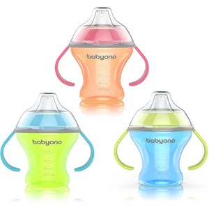 BabyOno Неразливаща се чаша с мек накрайник Babyono - Natural, синя, 180 ml (5901435406069)