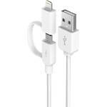DEVIA Кабел Devia 2 in 1, от USB-A(м) към micro USB Type B(м) и Lightning(м), 1m. , бял