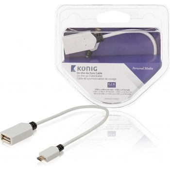 König KNM60515W02 Synchronizační na cesty, USB 2.0 Micro B zástrčka – USB 2.0 A zásuvka, 0,2m, bílý