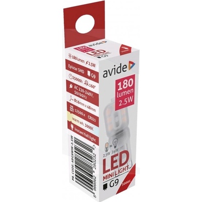AVIDE Prémiová LED žárovka G9 2,5W 180lm, teplá, ekv. 24W, 3 roky ABG9WW-2.5W