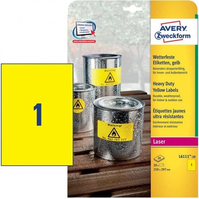 Avery-Zweckform L6111-20 210 x 297 mm prehľad produktov fólie žltá 20 ks trvalé Fóliové etikety laser, kópie; L6111-20