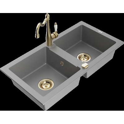 Mario гранитна мивка с 2 корита и кухненски смесител Carla, сив - 6504-71-670700-50 (6504-71-670700-50)